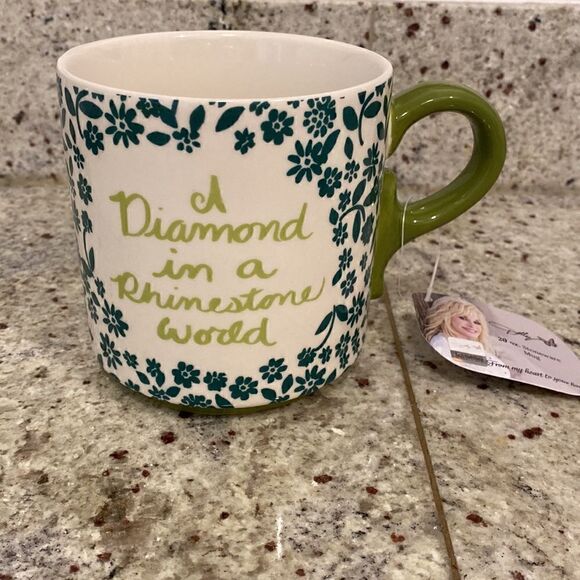NWT Dolly Parton A Diamond In A Rhinestone World Green Floral Coffee Mug - Picture 2 of 9